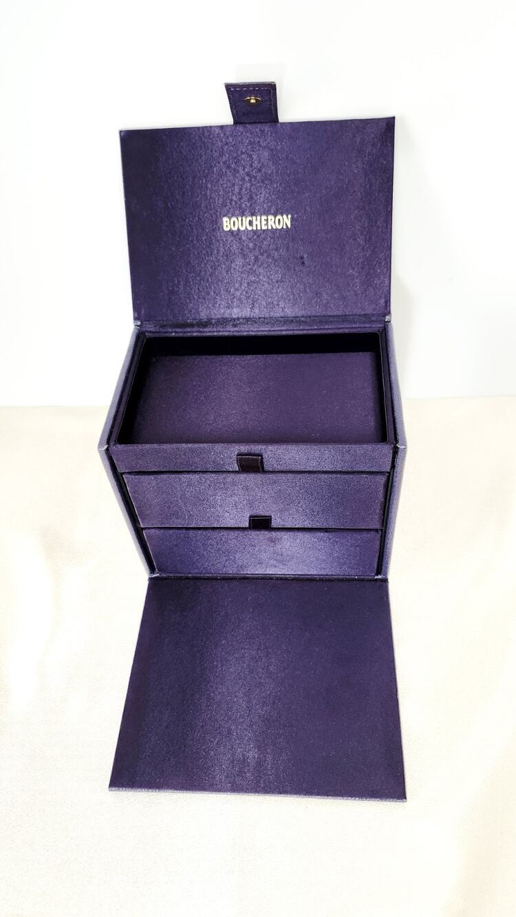 Boucheron France 3 Tier Faux Snakeskin Purple Jewelry Box 2 Drawers Luxury